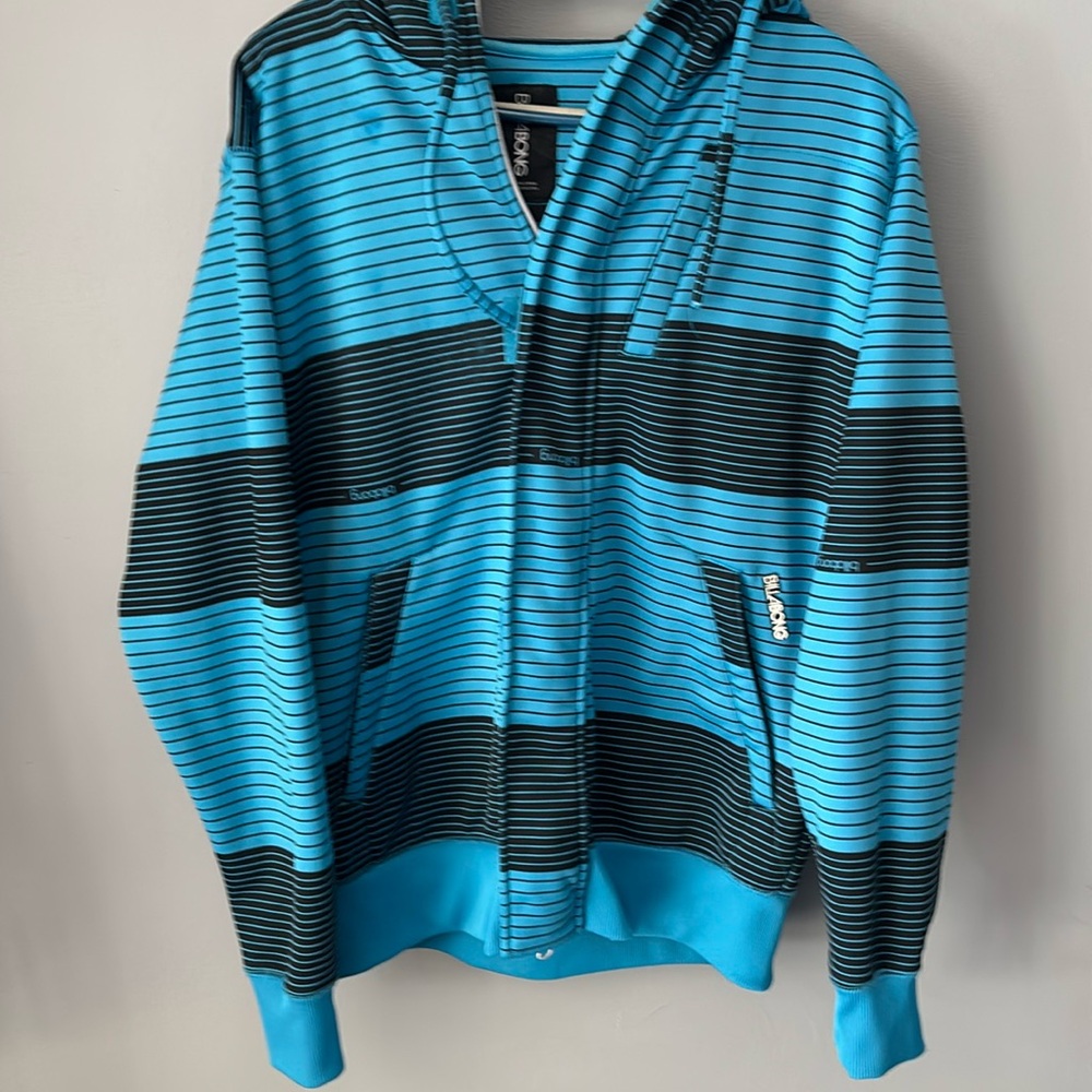 BILLABONG Men's Hooded Full Zip HeavyWeight Striped Sweater/Jacket Size Small